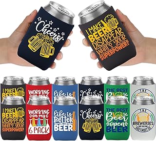Funny Beer Can Cooler Sleeve - 12 Pcs Bulk Quotes Insulated Neoprene Coolers Sleeves for 12 OZ Soda, Beer, Water Bottles Party Favors Gifts Travel Camping Birthday Party Supplies (Multicolor)