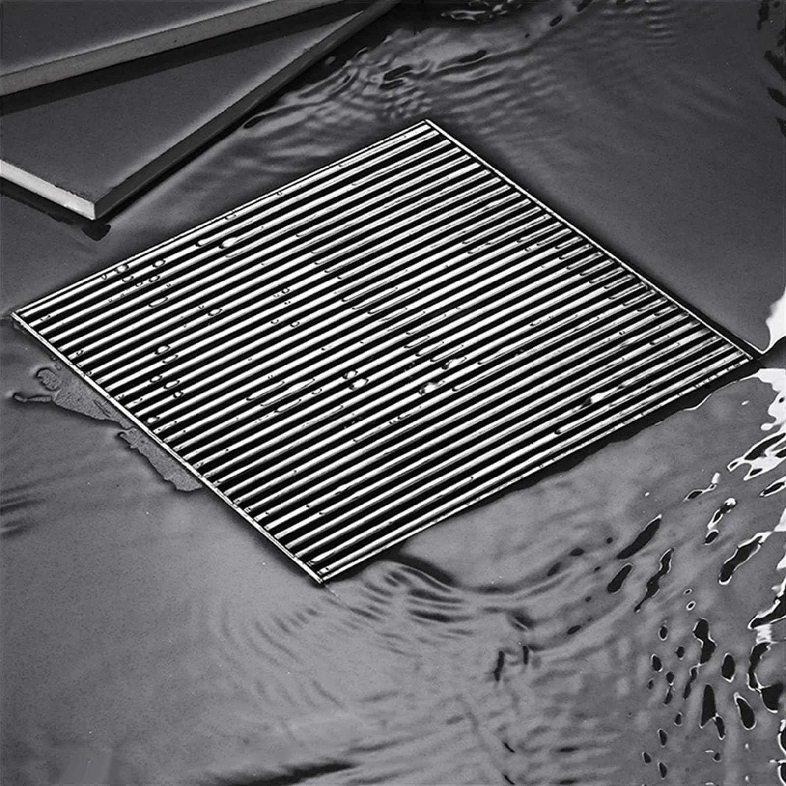Sumidero Ducha Desagüe de Suelo Cuadrado Acero Inoxidable 304, Cubierta Drenaje Ducha baño con Rayas sólidas cepilladas, 12/15/20cm para Cocina baño(Black 12cm)