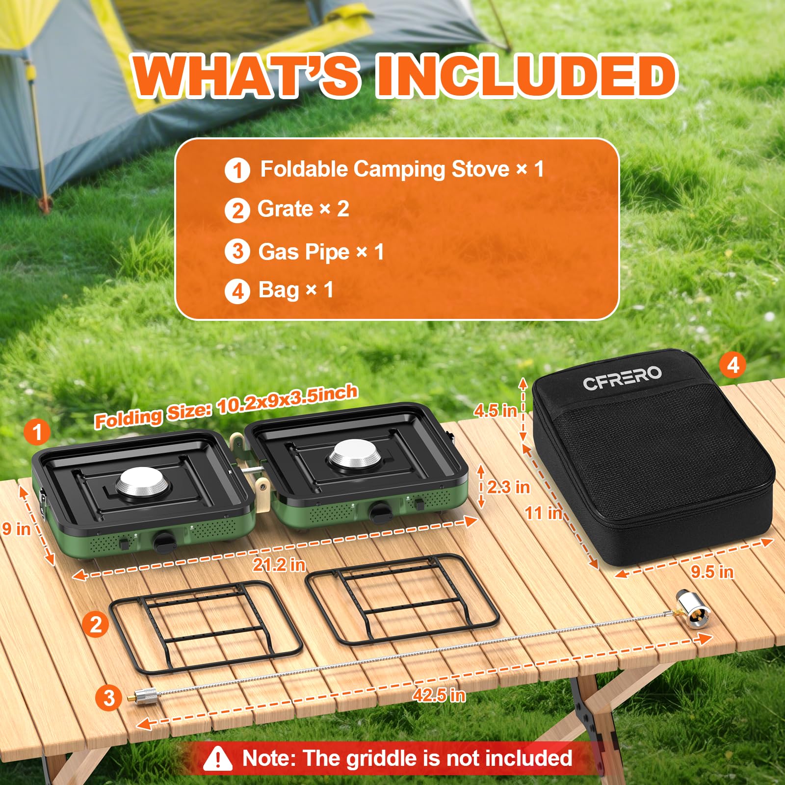 Réchaud de camping pliable à 2 brûleurs