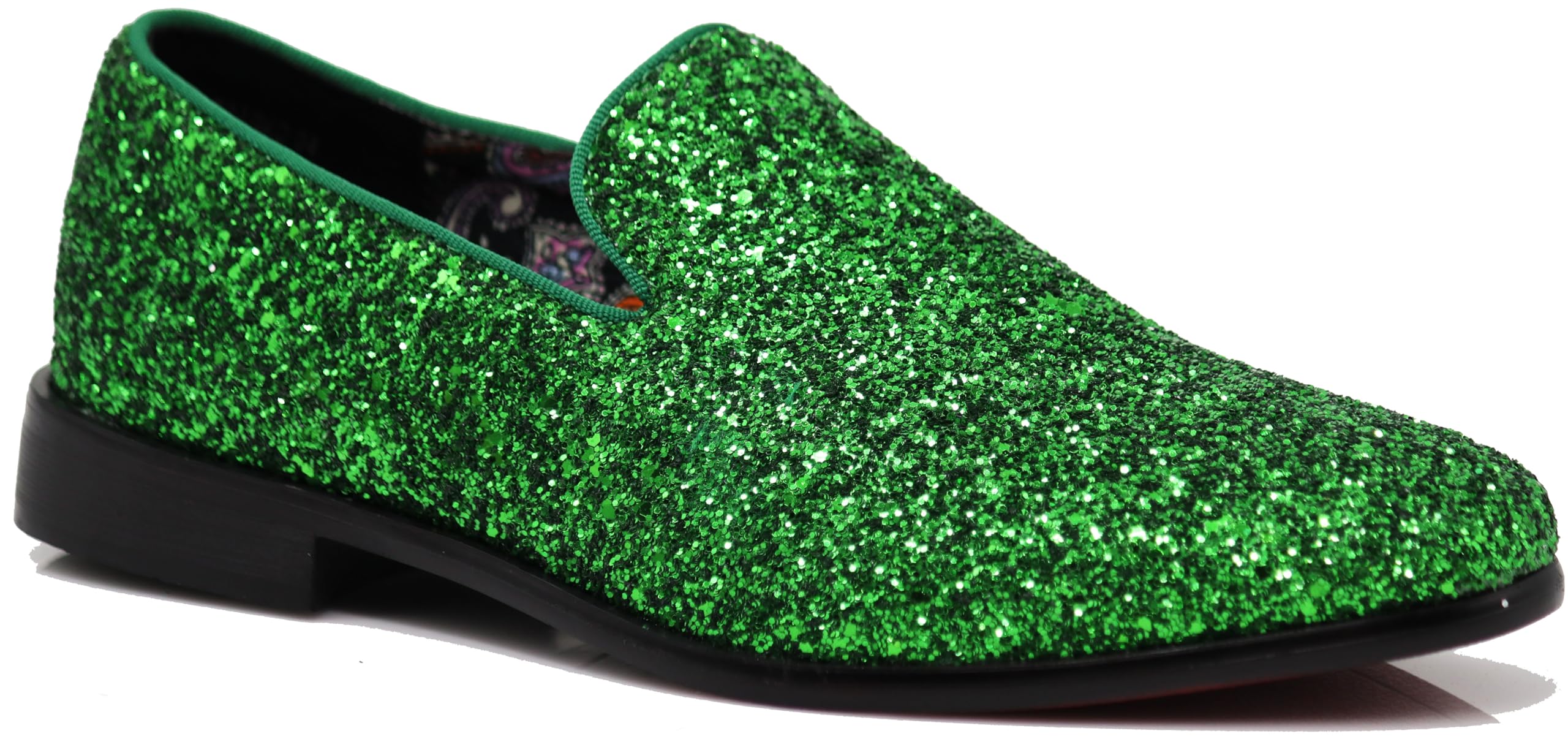 Men\'s Green Vintage Glitter Loafers Slip On Tuxedo Dress Party Classic Shoes Men main image 2
