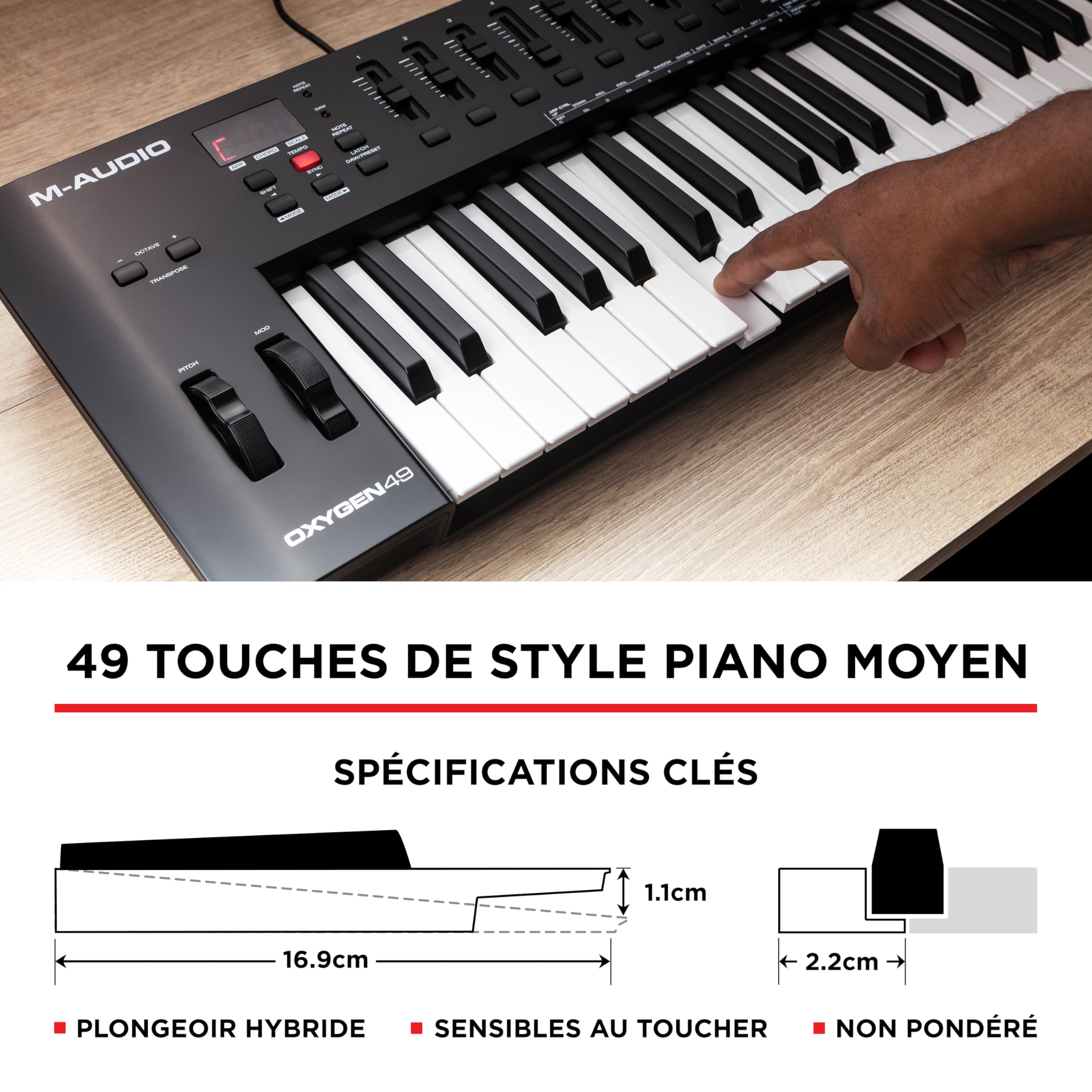 M-AUDIO Oxygen 49 (MKV) - Clavier maître 49 touches MIDI USB avec pads de rythme, modes Smart Chord et Scale, arpégiateur et pack de sons Native Instruments (intégration NKS)