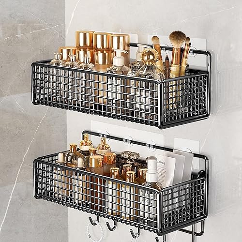 Miniatura 6 de Paquete de 2 ganchos adhesivos de repuesto para estante de ducha, ganchos adhesivos fuertes para soporte de cesta de estante