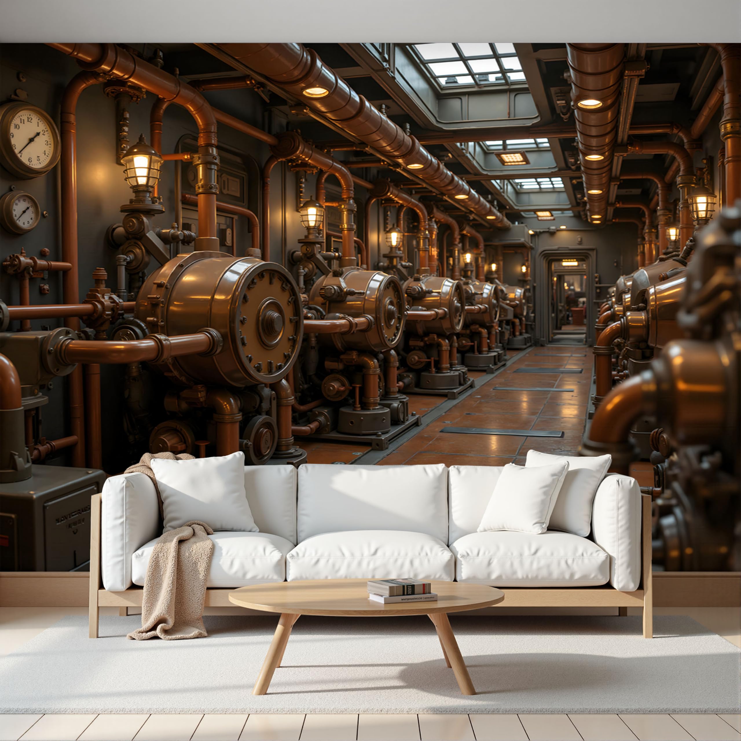 Papier peint panoramique steampunk en intissé haut de gamme bronze 400x280cm pour grand salon