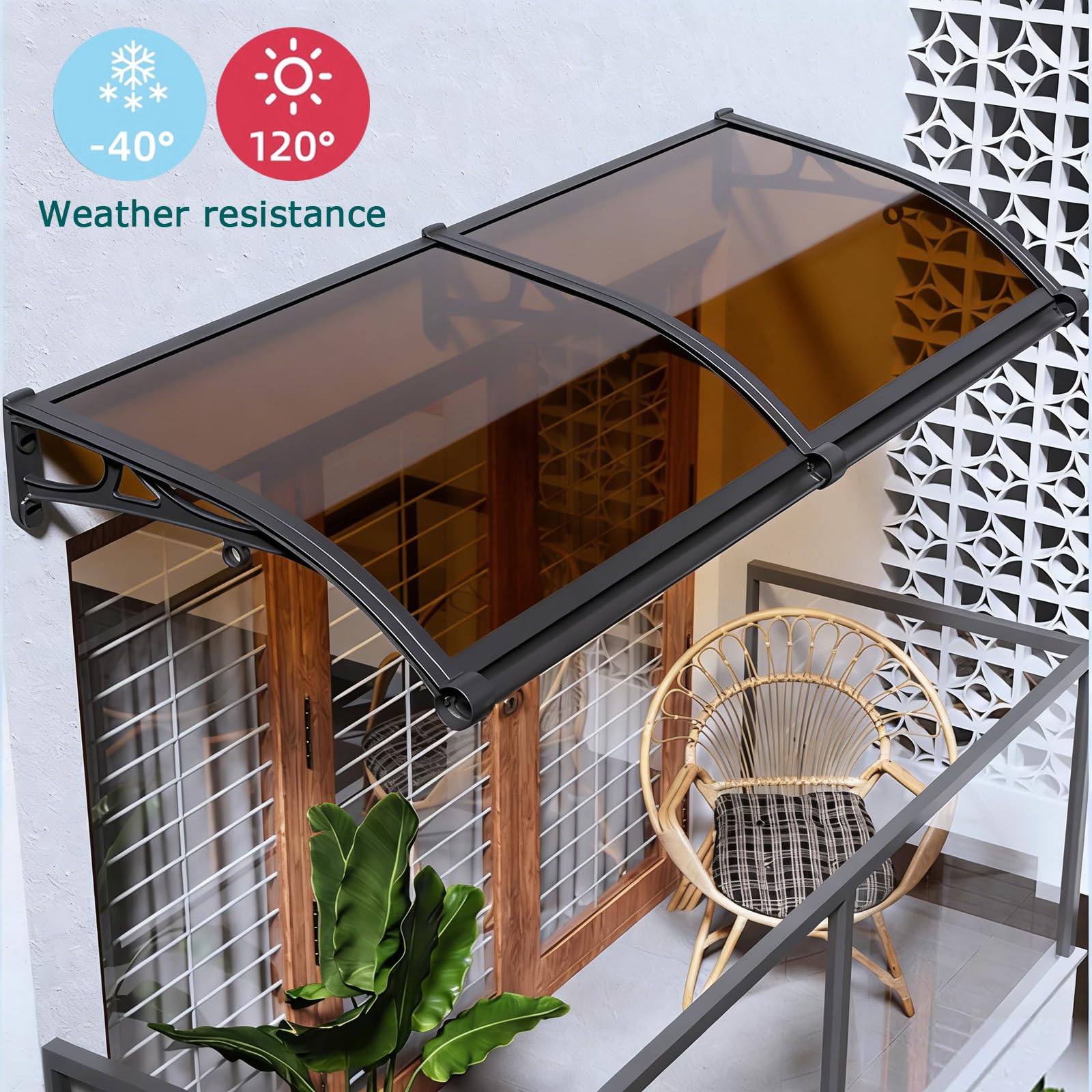 Toldo de protección UV para puertas y terrazas, 80 x 470 cm, techo de policarbonato impermeable, protección contra la lluvia y el sol para restaurantes, patios al aire libre, entradas y balcones