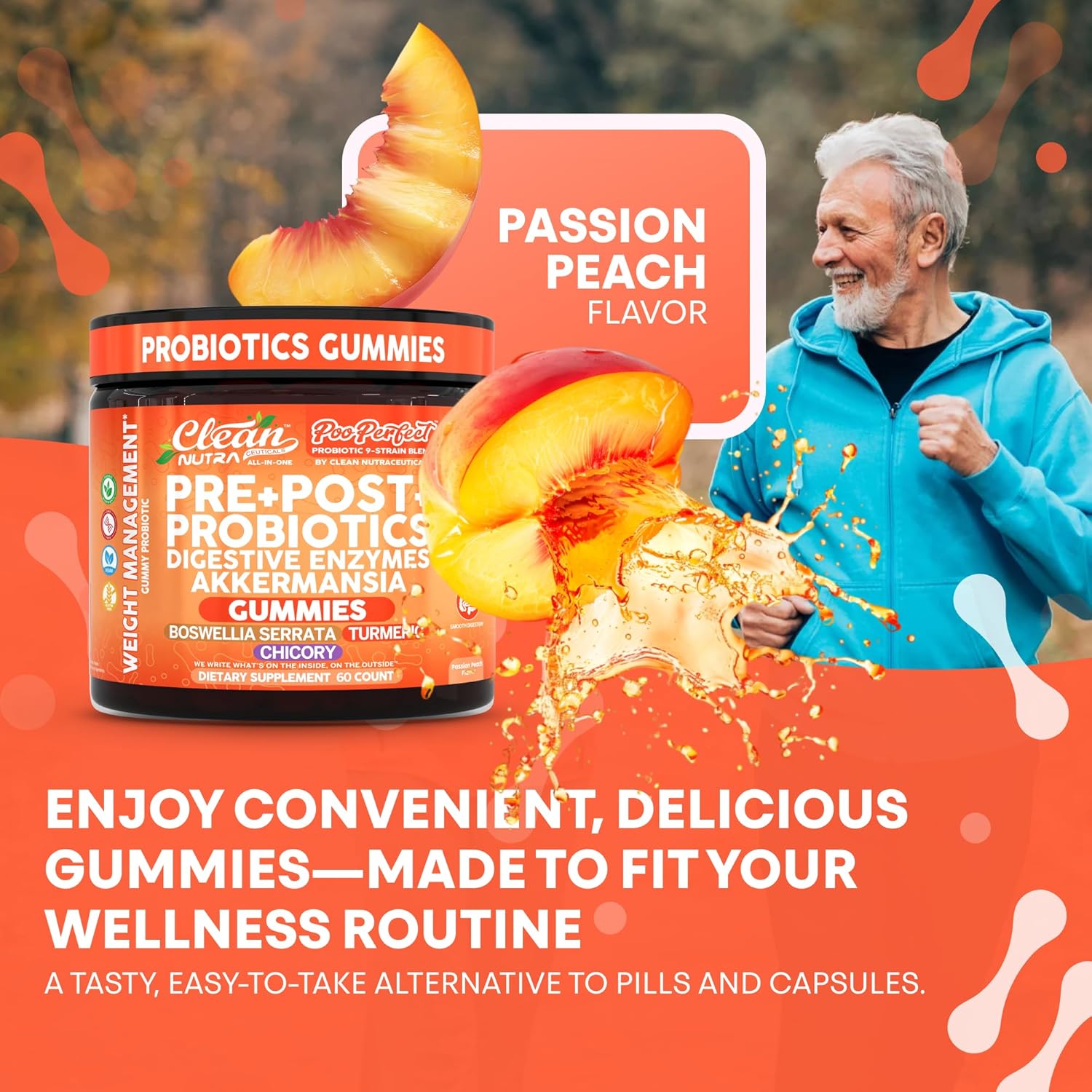 Clean Nutra Prebiotic Postbiotic Digestive Enzymes Gummies with Chicory Root, Boswellia Serrata, Turmeric, and Akkermansia | Pre+Post Probiotics Supplement | 60 Count Gummy | PooPerfect - Image 6