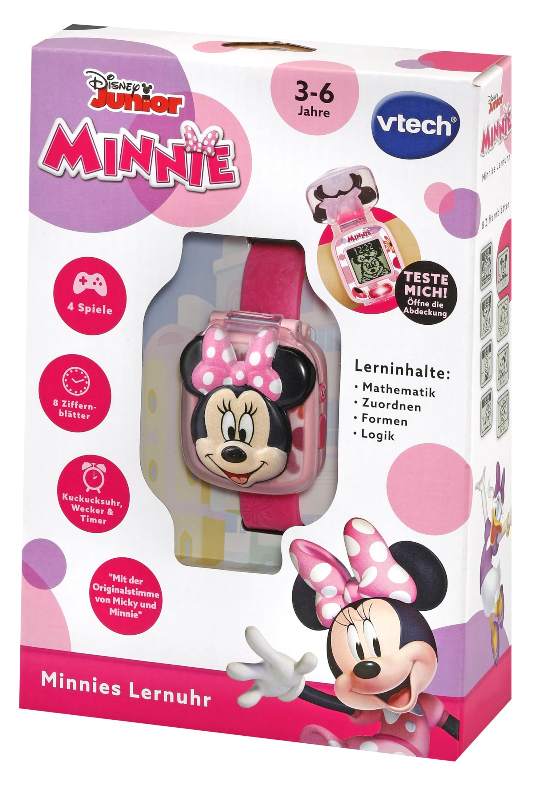 VTech Minnie's zegarek edukacyjny – zegarek dla dzieci z cyfrowym wyświetlaczem, stoperem, budzikiem i grami edukacyjnymi, dla dzieci w wieku 3-6 lat