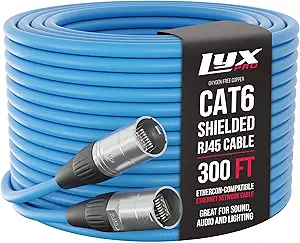 LyxPro 300 Feet Shielded CAT6 Ethercon Cable - Professional Audio & Lighting RJ45 Cable, Studio-Grade Sound Transmission, Extreme Durability - Blue