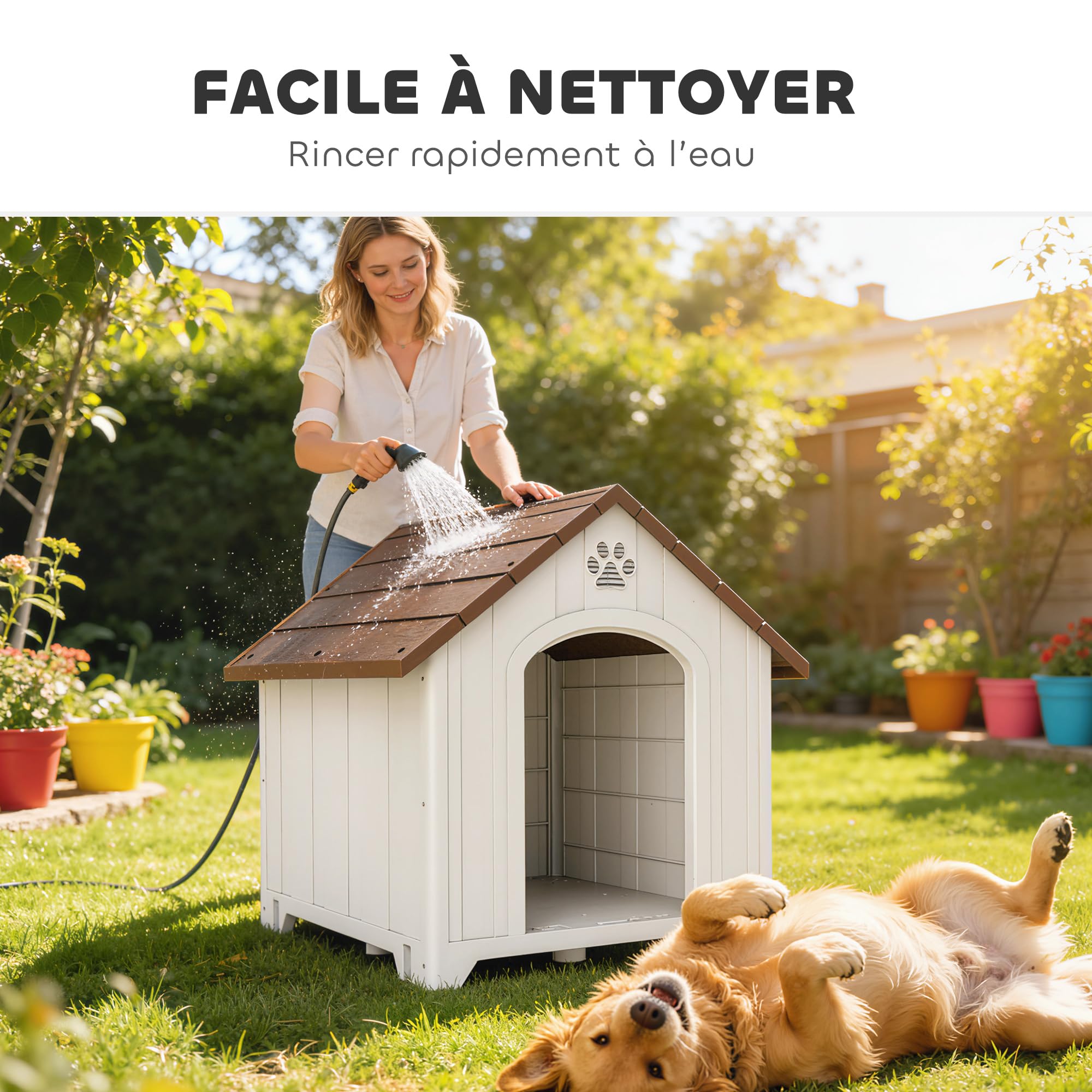 PawHut Niche pour Chien Extérieur Imperméable Plancher Surélevé Gris Clair