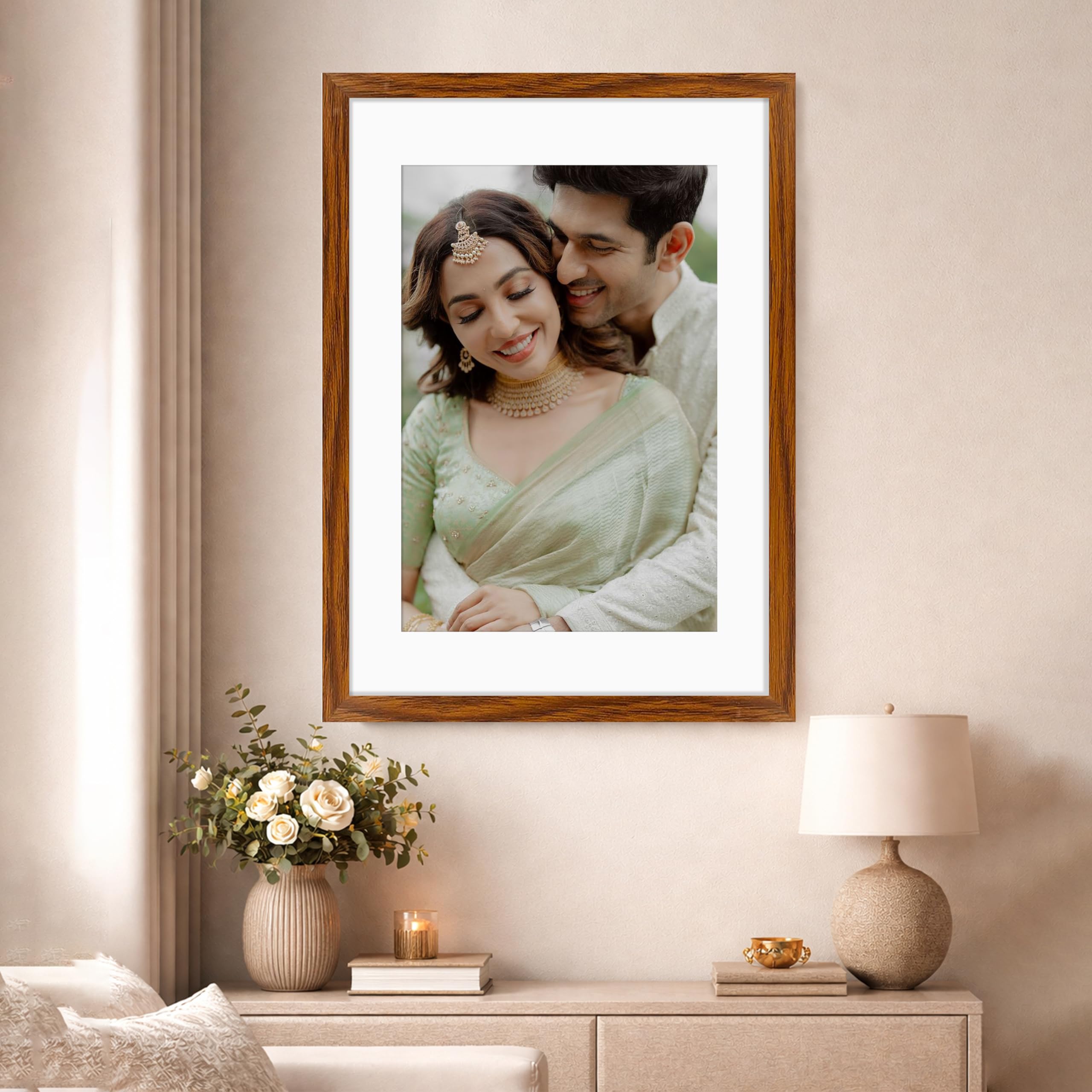 Art Street Synthetic Document Large Size Wall Photo Frame, Set of 1 Big Frames For Wall Artwork, Certificates, Picture & Photographs Home Decor (18x24 Inch, Matted To: 12x18 Inch, Brown)