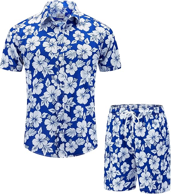 EUOW Men's Hawaiian Shirts and Shorts Set 2 Pieces Button Down Short Sleeve Beach Vacation Outfits