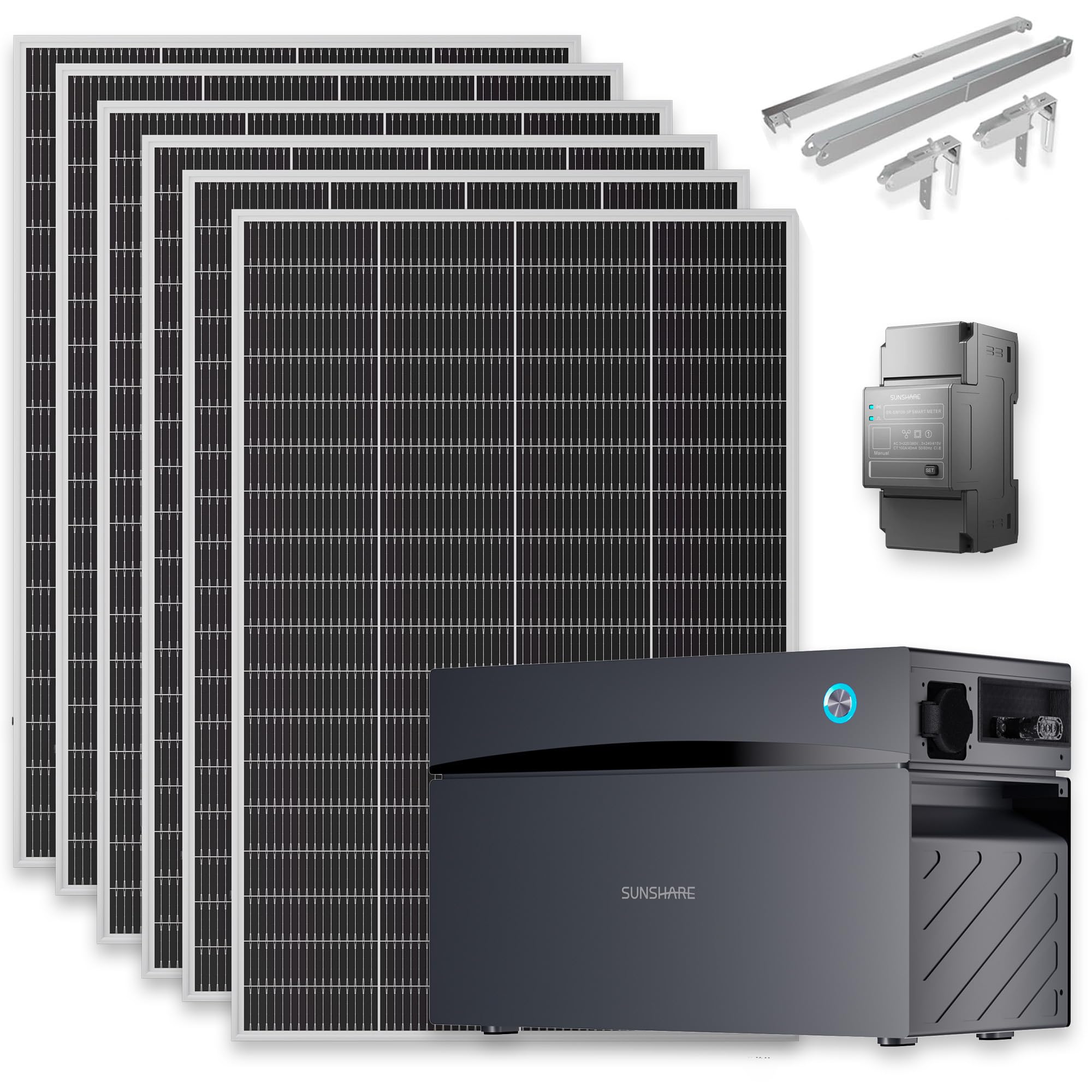 Ray Lite 1200 W Mini-Balkonkraftwerk mit 2000 Wh Solarstromspeicher, Wechselrichter, Modul-Halterung, Komplettset inkl. Smart Meter – ideal für kleine Balkone
