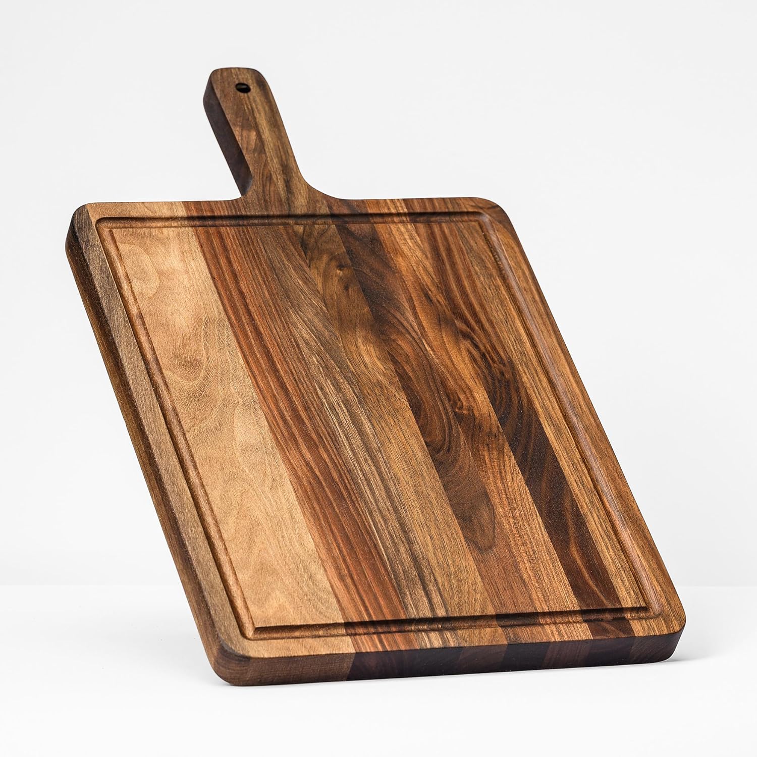 Premium Walnut Wood Cutting and Serving Board with Handle - Charcuterie Wooden Board - Durable, Stylish, and Versatile - Juice Groove - 17.7x10.6x0.8 in - Woodie Poppins (Large) 17.7"L x 10.6"W
