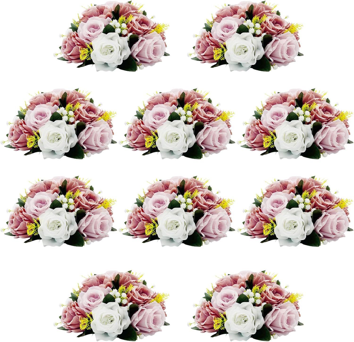 QUTUNI 10Pcs Artificial Flower Balls for Centerpieces, Large Round Rose Balls for Parties Valentine's Day Wedding Centerpieces and Home Office Decor (Dusty Pink & White)