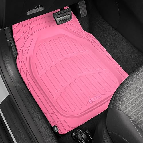 Miniatura 2 de CARBELLA Alfombrillas de goma de 4 piezas para automóvil, borde universal para adaptarse a todo tipo de clima, accesorios de automóvil rosa para