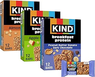 Breakfast Protein Bars, Almond Butter, Apple Cinnamon, Peanut Butter Banana Dark Chocolate Variety Pack, 8g Protein, 18ct
