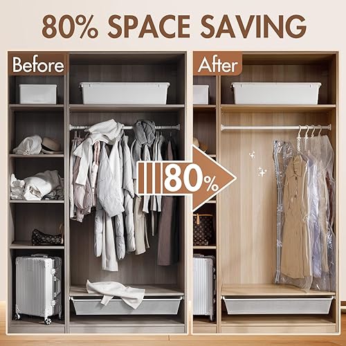 Miniatura 2 de LEVERLOC Bolsas colgantes de almacenamiento al vacío para ropa, transparentes, paquete de 4 bolsas de almacenamiento de sellado al vacío para ropa,