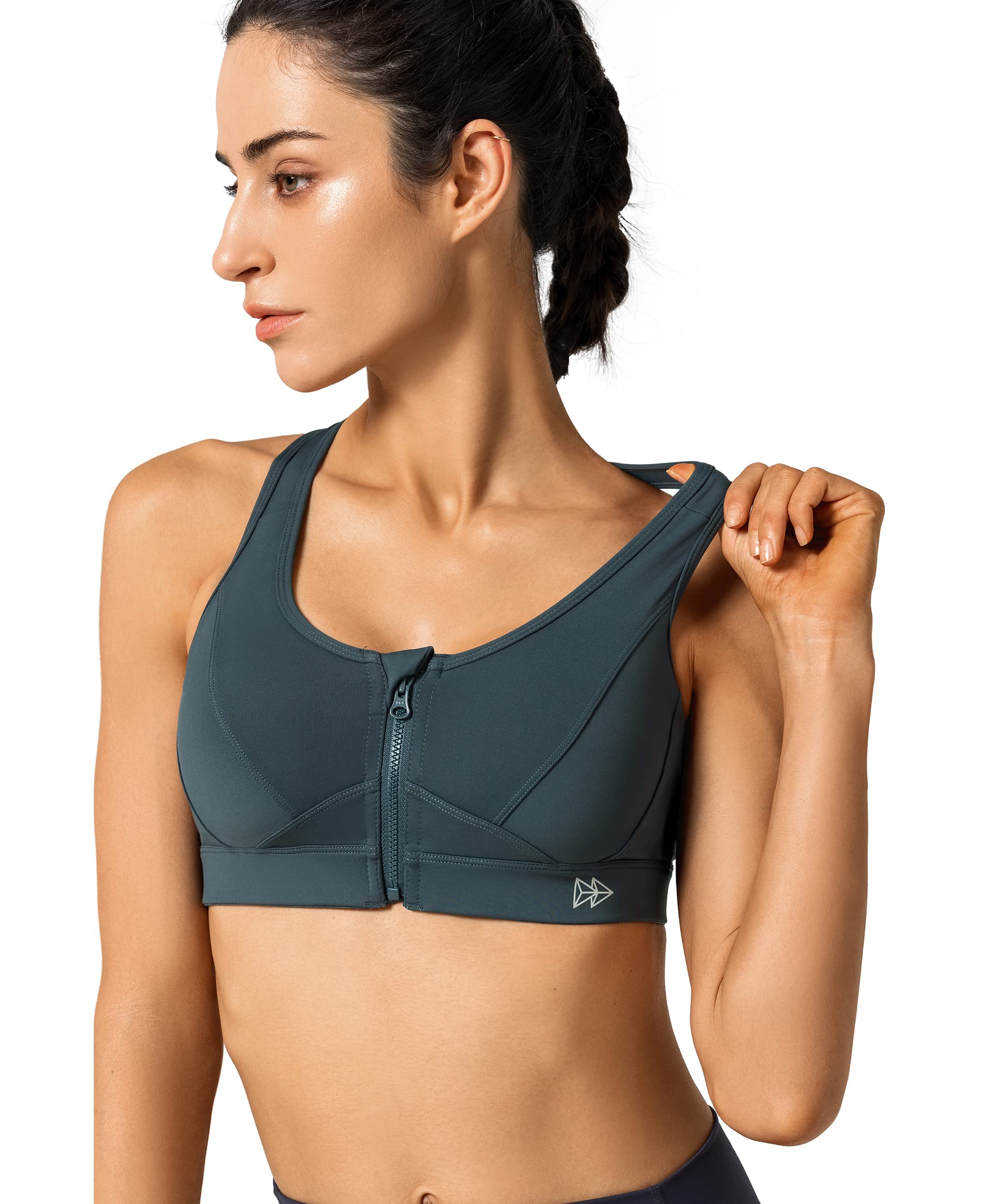 Yvette Donna Reggiseno Sportivo Cerniera Frontale Forte Sostegno Imbottite Senza Ferretto Mesh per Ginnastica Corsa Jogging Yoga