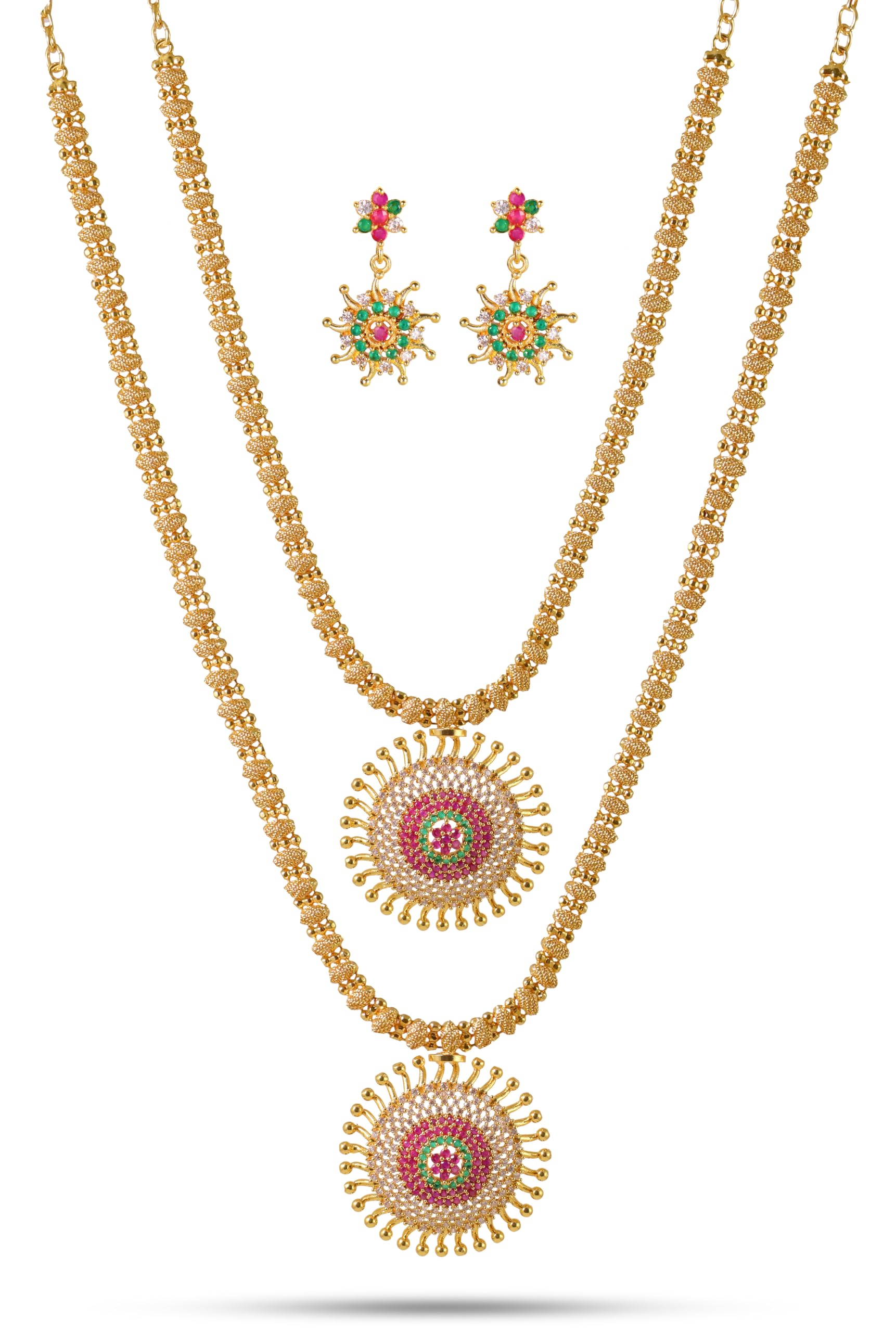 CUTE GOLD One Gram Micro Gold Plated Traditional South Indian Fashion Jewellery Stylish Ruby Emrald Stone Long Haram Set for Women & Girls(HS015) (B0CS2ZZMPC) Amazon Price History, Amazon Price Tracker