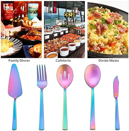 Miniatura 7 de HaWare - Utensilios para servir, juego de 5 piezas de acero inoxidable para bufé, fiesta, cocina, restaurante, cubiertos de mango cuadrado, acabado