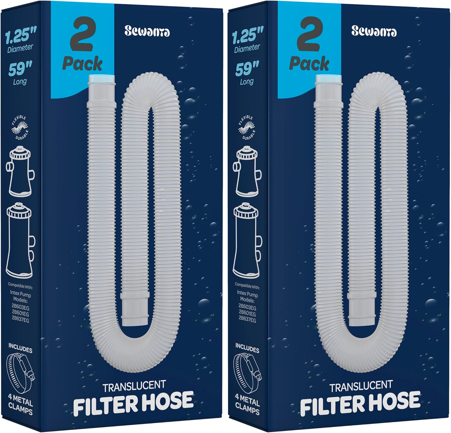Replacement Hose For Above Ground Pools [Set of 2] 1.25" Diameter, 59" Long Accessory Pool Pump Replacement Hose - Filter Pump Hose Compatible with Intex Pump Models #607/#637