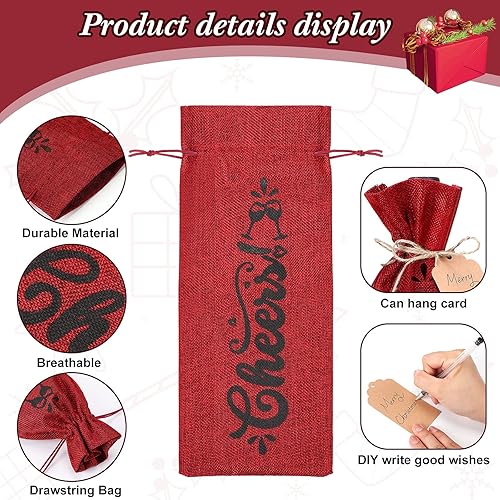 Miniatura 2 de Shappy Bolsa de vino, funda reutilizable de lino para botella de vino con cordón, paquete de 10, para botellas de vino, envoltura de regalos,
