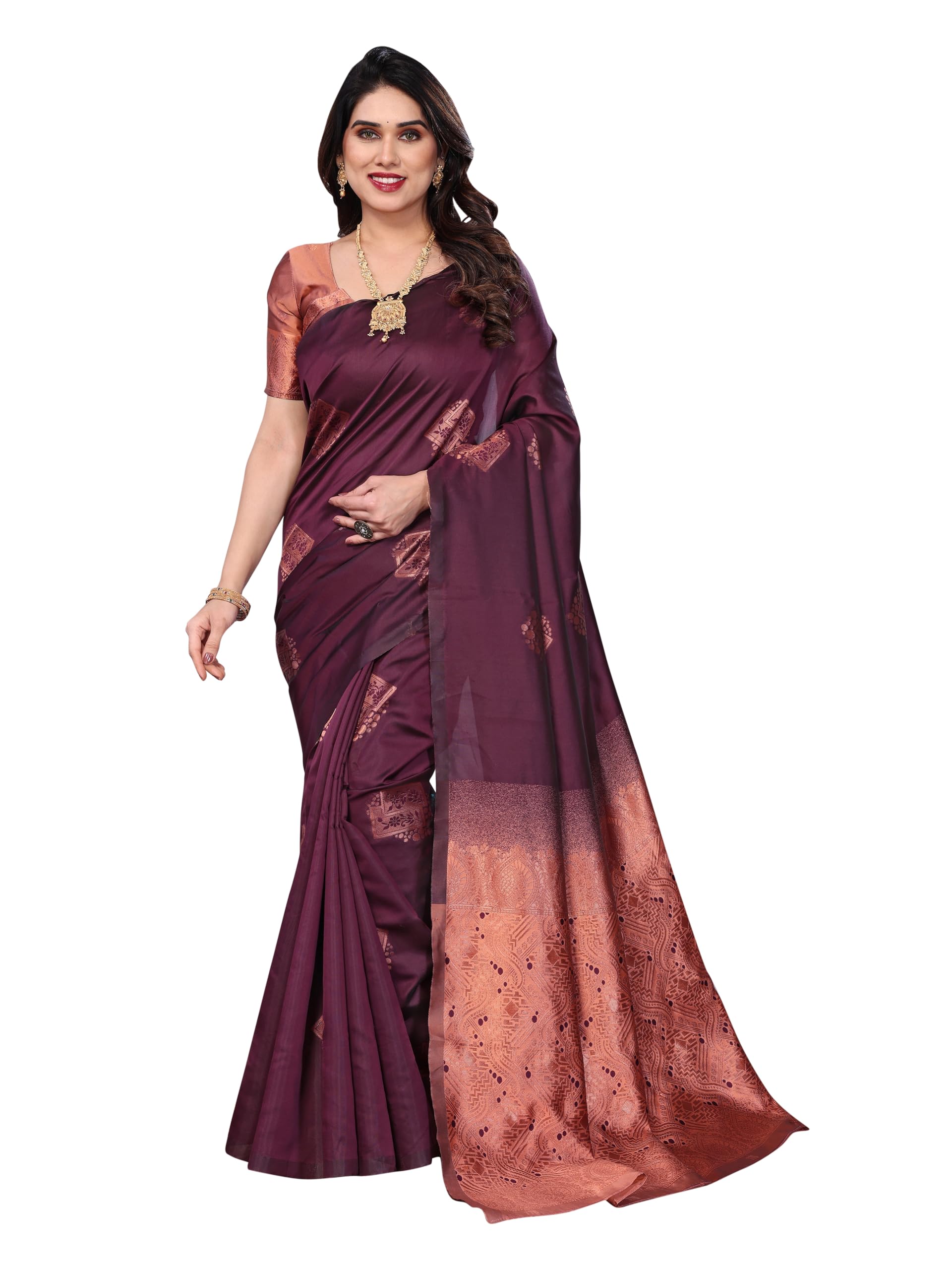 rajeshwar fashion with rf Women's Kanjivaram Art Silk Saree Soft Banarasi Style Sari With Blouse Piece For Wedding-picture-34
