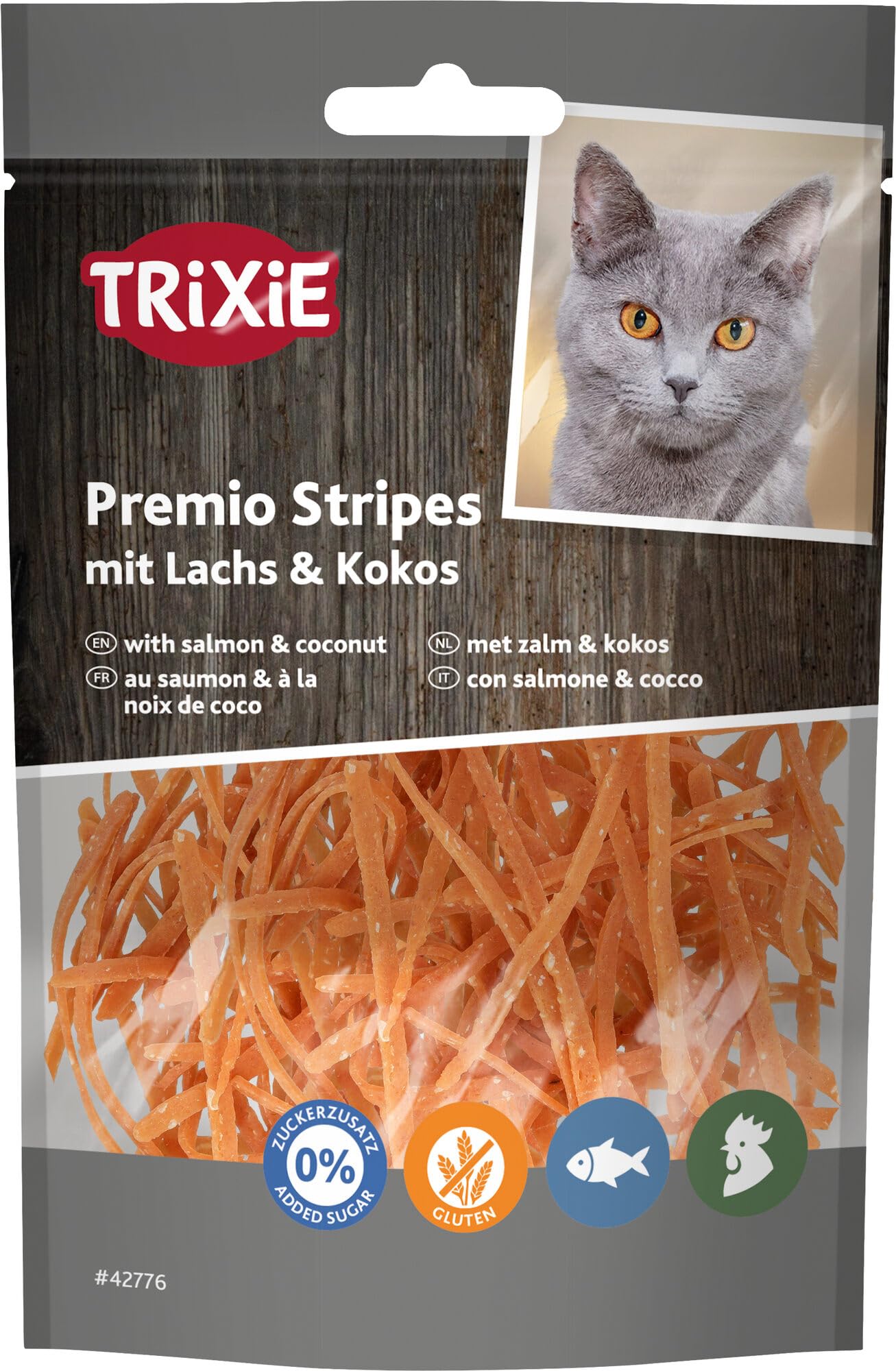 Trixie Premio Stripes Friandises Naturelles pour Chat - Saumon et Noix de Coco 50g