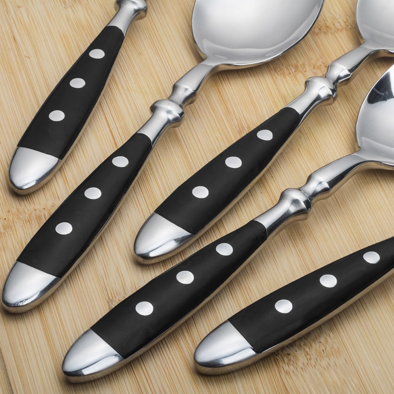 Alata Lot de 12 cuillères à soupe en acier inoxydable - Poignées noires - Poli miroir - Couverts pour la maison, le restaurant, l'hôtel, l'utilisation quotidienne - Série Berlin