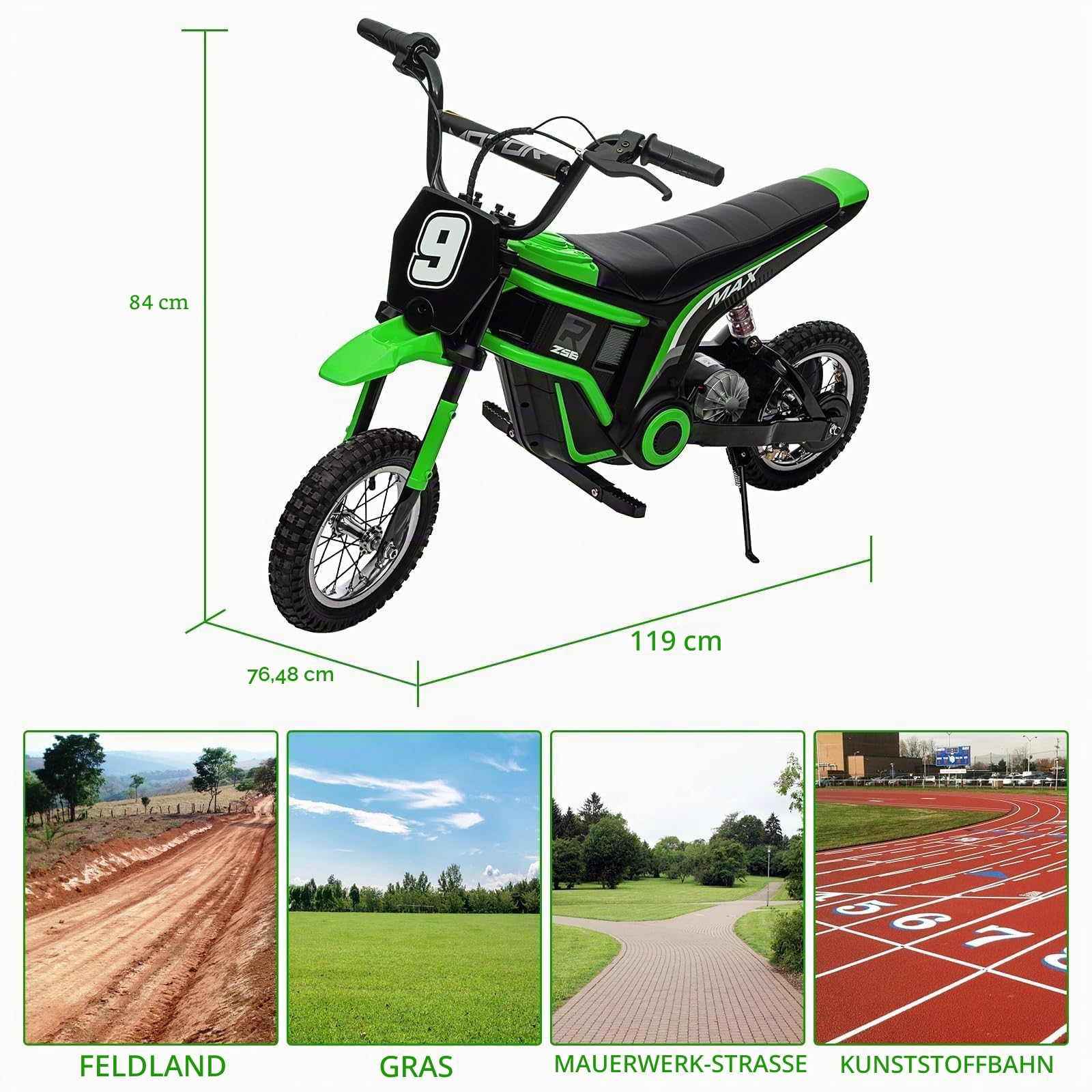 GarveeHome Elektro Motorrad Kinder & Jugendliche Ab 14 Jahren, 250W Elektro Crossmotorrad Mit 2 Motoren, Dirt Bike Für Gelände Mit 3 Geschwindigkeiten (8/12/23 Km/h), Stoßdämpfer Kindermotorrad