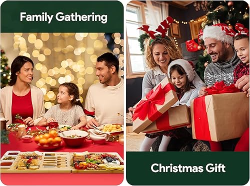 Miniatura 5 de Easoger Juego de tablas y cuchillos de bambú para charcutería, 3 en 1, magnética, extra grande, con 3 cuencos, regalos de boda, regalos de