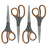 Westcott 8-Inch Titanium Bonded Straight Scissors, Soft Handle, Gray/Yellow, 4-Pack