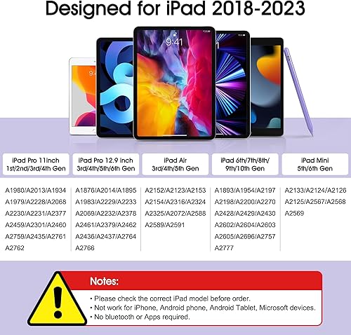 Miniatura 2 de Lápiz óptico para iPad, lápiz de carga rápida con sensibilidad de inclinación de rechazo de palma, solo funciona para iPad 109876 generación, Pro