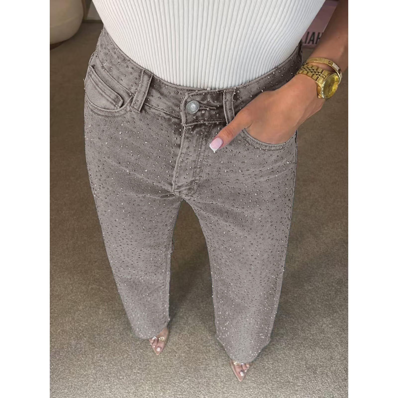 Jeans Donna Curvy Vita Alta Jeans Baggy Casual Leggeri Pantaloni Denim Elasticizzati Gamba Larga Larghi con Tasche Pantaloni Vita Alta Curvy Tempo Libero Y2k Pants Taglie Forti Moda Basic