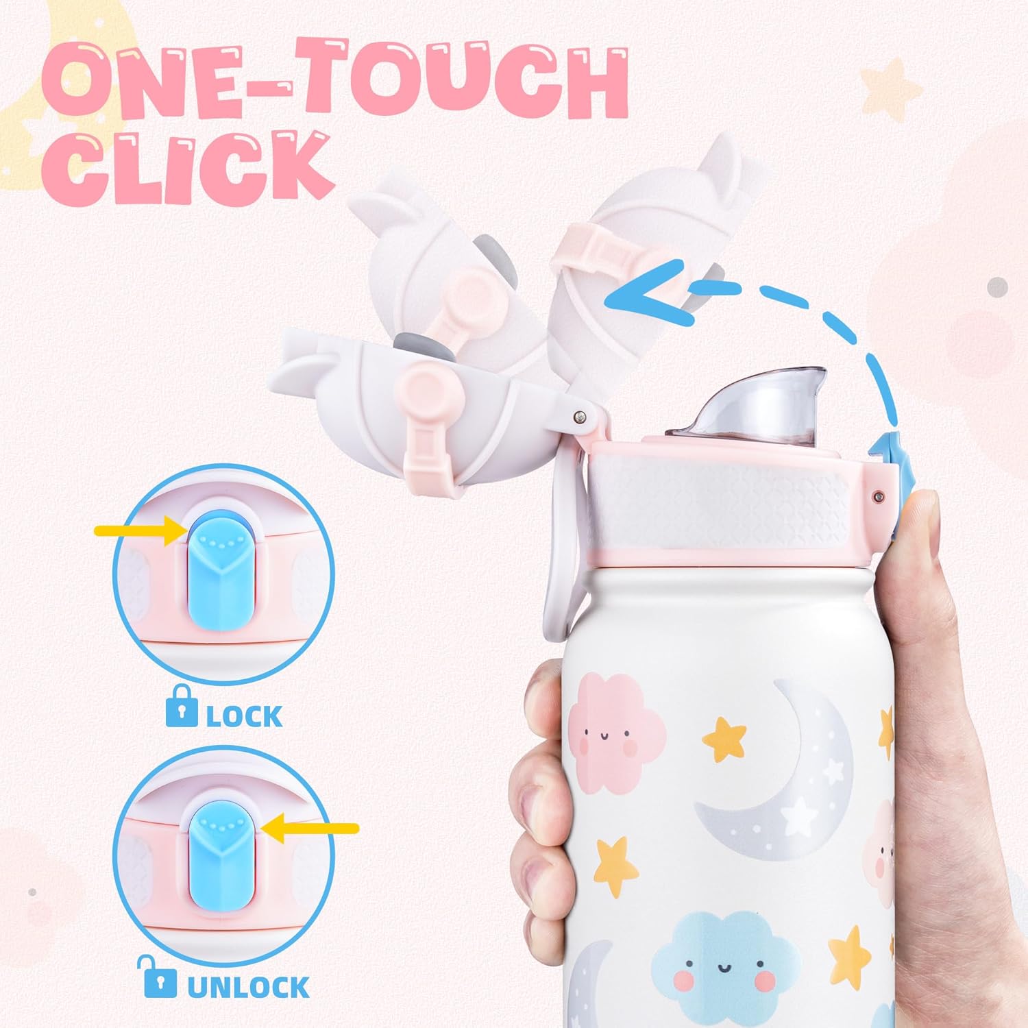 OLDLEY Kids Water Bottle 12oz Insulated Water bottle, Double Wall Stainless Steel Vacuum Bottle, Leak-Proof Sport Bottles for School Boys Girls,White Cloud - Image 4