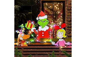 3pcs Grinchmas Fence Peeker with LED String Lights for Outdoor Indoor
