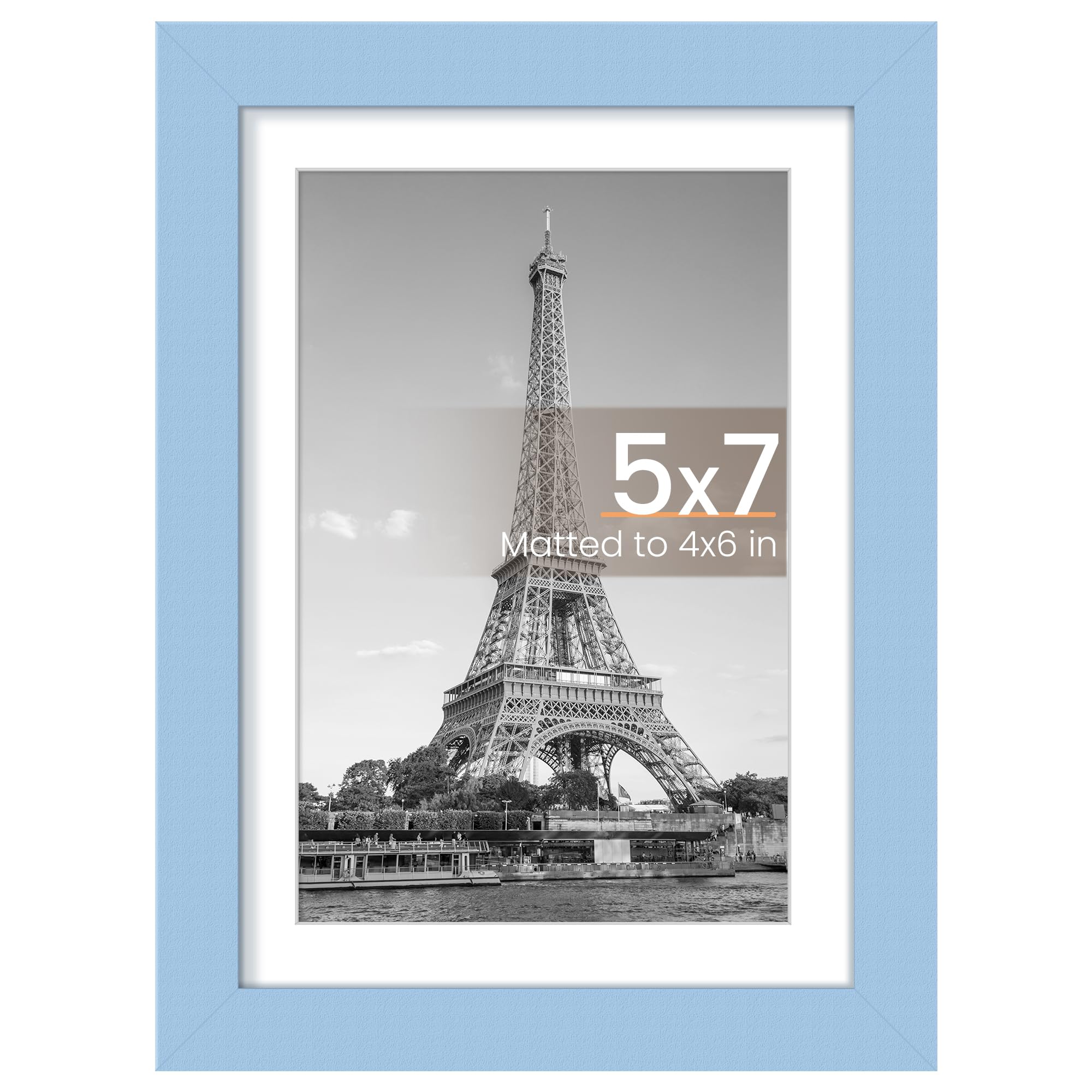 upsimples 5x7 Picture Frame, Display Pictures 4x6 with Mat or 5 x 7 Without, Wall Hanging Photo Frames, Blue, 1 Pack