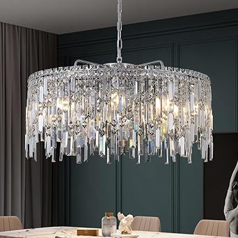 A AXILIXI Large Crystal Chandelier 30 Chrome Modern Chandelier for Dining Room 10 Light Drum Chandelier Luxury K9 Raindrop Crystal Ceiling Pendant Fixtures for Living Room Bedroom Staircase Foyer