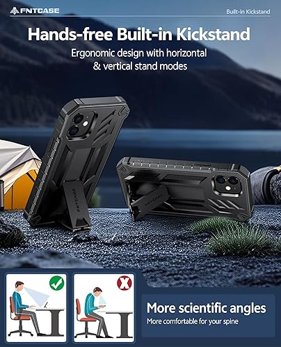 Miniatura 4 de FNTCASE Funda para iPhone 12 para iPhone 12 Pro, funda protectora resistente de grado militar a prueba de caídas con función atril  Carcasa híbrida