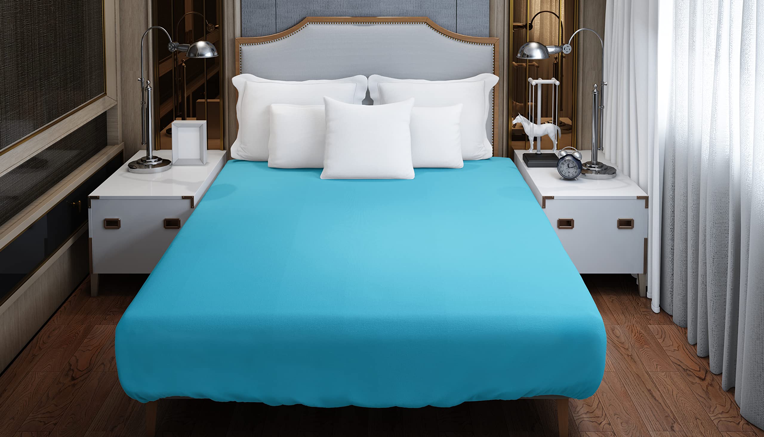 Home Still Fitted Bed Sheet | Super Soft Polycotton & Stretch Micro Knitted Fabric | Washable Soft Flexible & Easy to Tidy Up | Super King Size 180x200x30cm Turquoise - Image 4