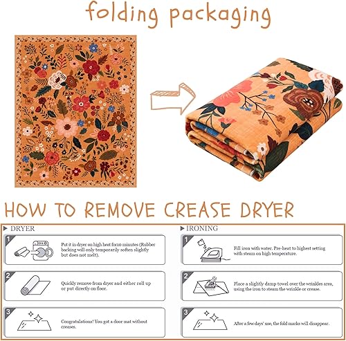 Miniatura 8 de Rugcomf Alfombra de área de 4 x 6 pies, lavable, bohemia, antideslizante, de pelo bajo, floral, pequeña alfombra para dormitorio, mesita de noche,