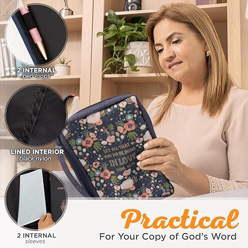 Miniatura 213 de Funda de lona para hombres y mujeres con cremallera para Biblia o libro con asa. Azul marino/Be Still