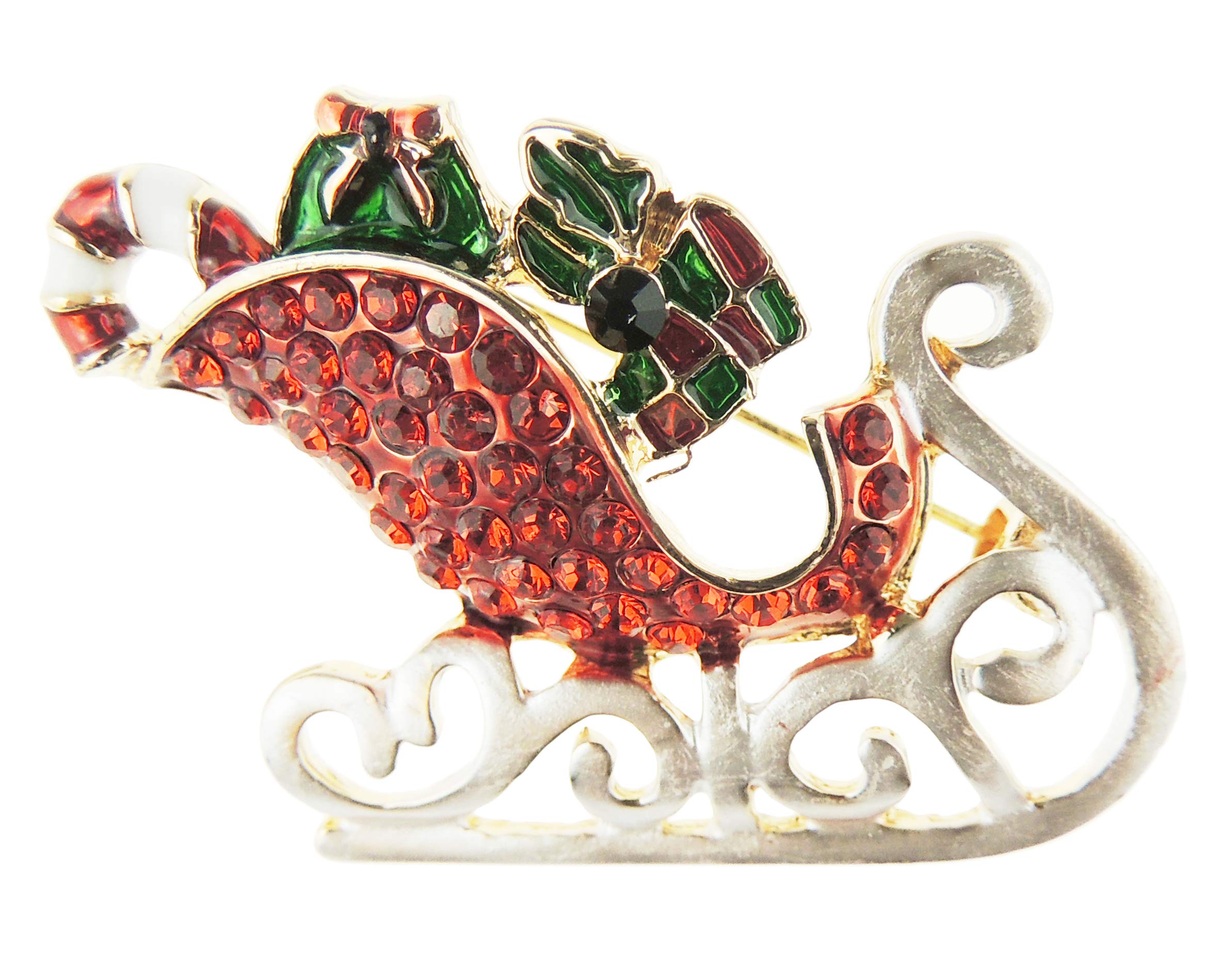 Festive Crystal Diamante Santa Sled Sleigh Presents Bag Christmas Brooch
