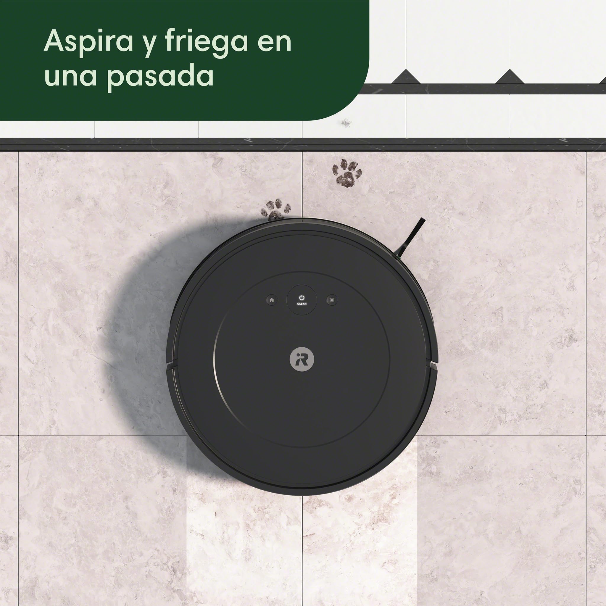 iRobot Roomba Combo 2 Essential y Base AutoEmpty con autovaciado para 60 días, Negro, 2en 1, 4 Fases Limpieza, Potente aspiración y fregado, 4 Niveles succión, Recarga y reanuda, App