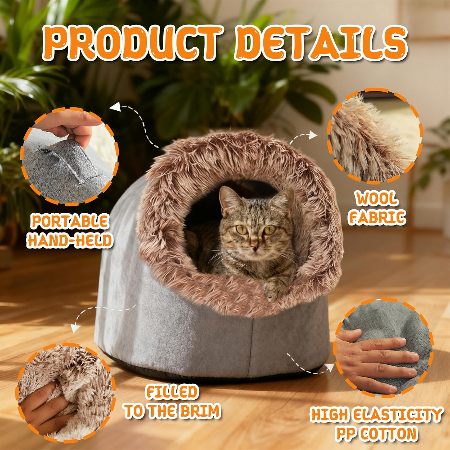 Winter Warm Pet Cave Bed, 2026 New Winter Cozy Cat Tent for Indoor, Soft Plush Cozy Indoor Nest with Non-Slip Bottom for Small Medium Dogs, Cats (Gray, L, 20 * 16 * 15inches)