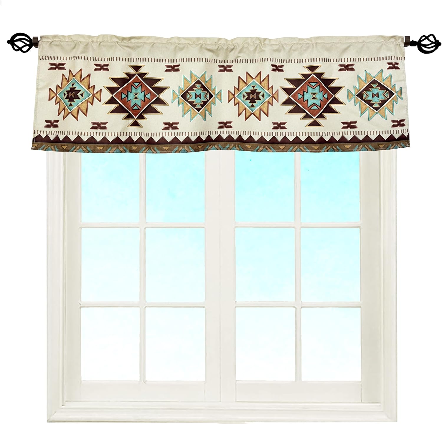 Southwest Tribal Navajo Aztec Fancy Abstract Geometric Ethnic Hipster Design Window Décor Curtain Valance Decorative Rod Pocket 52 X 16 Inches
