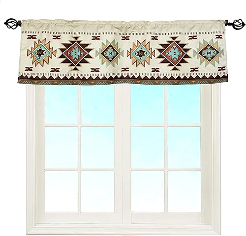 Cortina de ventana con diseño suroccidental tribal navajo azteca, abstracto geométrico étnico hipster, cenefa decorativa con bolsillo para barra, 52