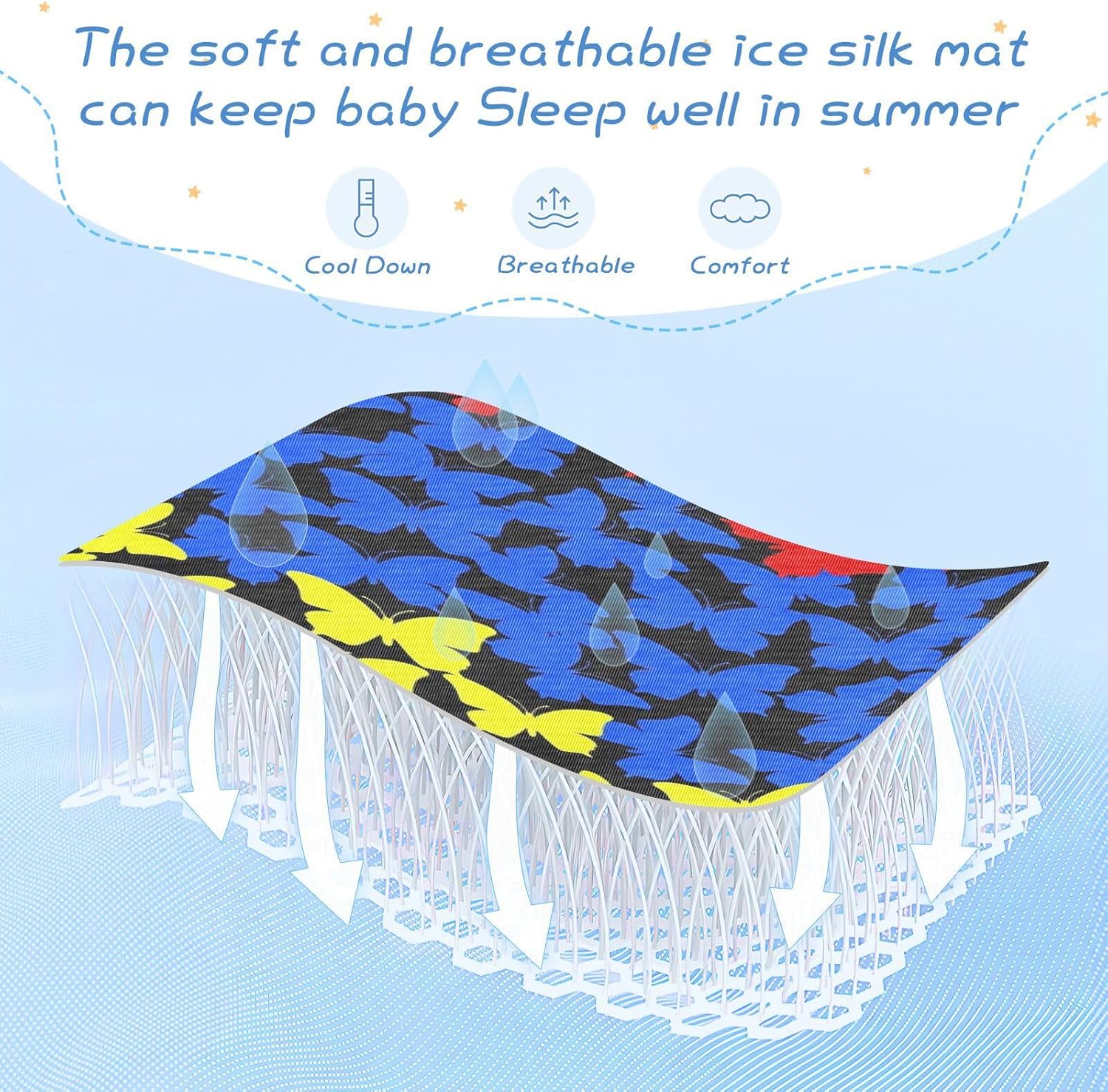 Cooling Baby Mattress pad Waterproof 28" x 52" Absorbent Armenian Flag Butterflies Red Blue Crib Padding for Sides for Kids, Adult