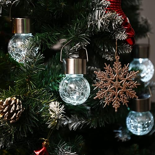 Miniatura 7 de GIGALUMI Luces solares colgantes, paquete de 8 luces solares colgantes para exteriores, luces decorativas de cristal agrietado, luces de Navidad,