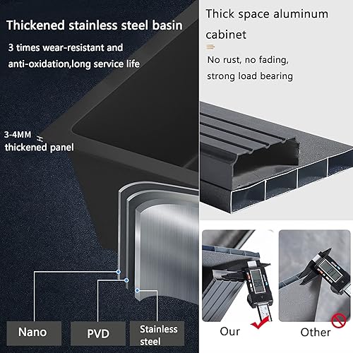Miniatura 3 de Fregadero utilitario para lavadero con gabinete y grifo, fregadero de cocina y gabinete, fregadero de acero inoxidable para baño, lavabos de tocador