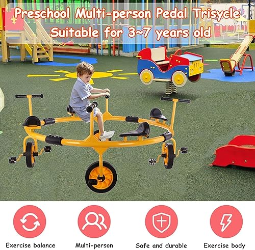 Miniatura 2 de Triciclo de pedal para niños, auto giratorio de 360 para preescolar, 4 asientos para patio trasero, jardín de infantes, patio de recreo, guardería y